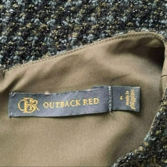 OUTBACK RED GREEN & BLACK MULTICOLOR BOUCLE SLEEVELESS PLEATED SHEATH DRESS - Picture 6 of 9